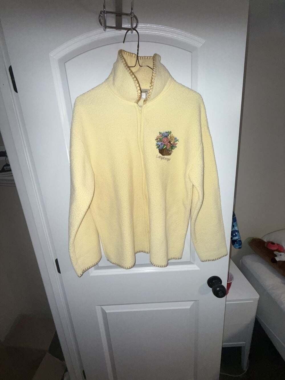 Longaberger Homestead Zip Jacket Size M Yellow Floral Fleece